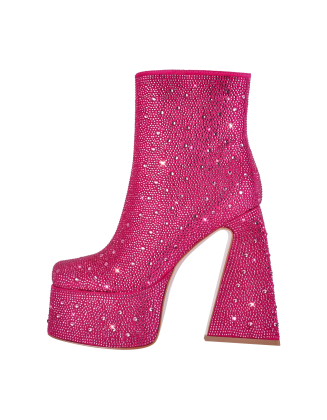 Square toe Rhinestones ankle boots for women comfortable chunky heels PU shoes