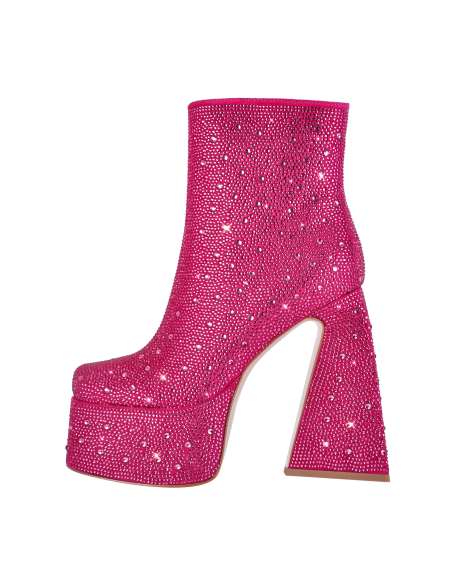 Square toe Rhinestones ankle boots for women comfortable chunky heels PU shoes