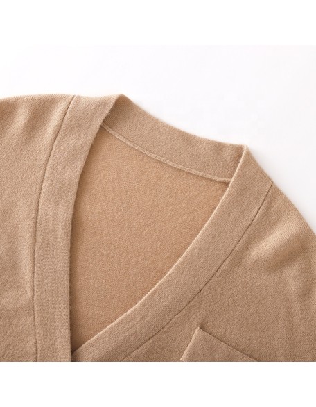 Knitwear manufacturer custom new design single breasted pocket v neck 100% cashmere women sweater cardigans