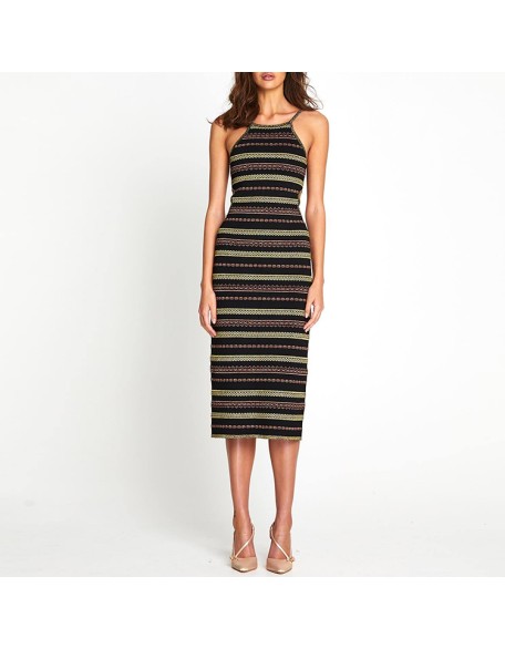 Knitwear manufacturers custom halter backless elegant dresses summer casual bodycon dress for woman sweater knit women's dresses