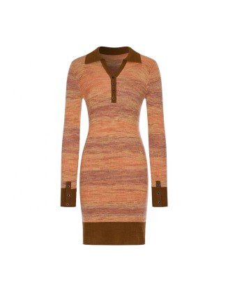 Knitwear manufacturers custom polo neck long sleeve rib wool blend elegant casual winter knitted plus size women sweater dress