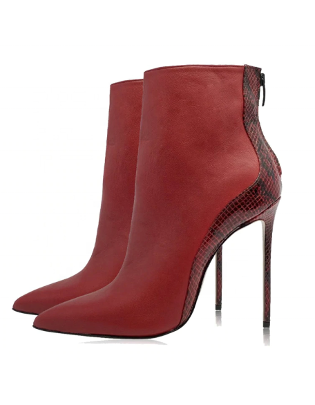 Suede genuine leather with snake skin ladies boots heels women's ankle boots shoes think heels with pointy toe wholesaler