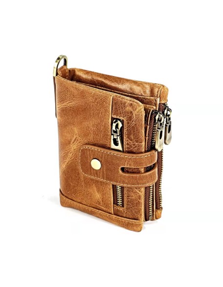 Cappuccino 100% Genuine Leather Male Purses With Zip Coin Pocket customize logo Men Wallet And Card Holder Wallets Leather Men