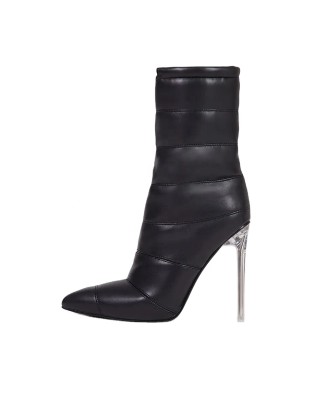 Black Color PU material shoes women boots heels designer shoes for ladies customer private label add on shoes crystal heel pumps