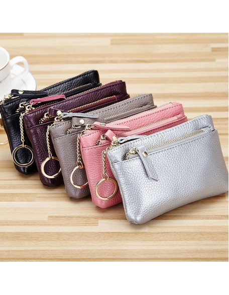 Newest Luxury Women's Small Wallet Ladies Cute Clutch Purse Genuine Leather Card Holder Short Purse with Keychain