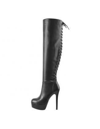 Platform high heel fashion boots luxury winter season round toe footwear factory wholesaler price MOQ 30 pairs