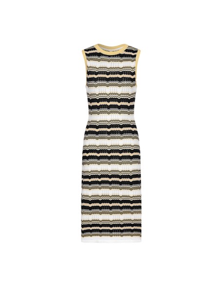 Knitwear manufacturers custom round neck sleeveless elegant oem design stripes long sweater casual dresses knit women's dresses