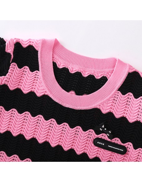 Knitwear manufacturers custom summer loose elegant casual woman knit vintage jacquard color block sweater knit women's sweaters