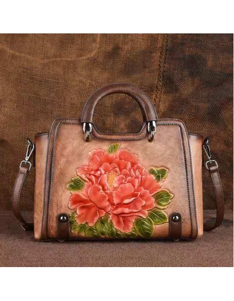 New Trendy Vintage Embossed Cross Body Bag Luxury Shoulder Bag First Layer Cowhide Leather Handbag