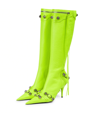 Genuine leather soft upper knee high boots women shoes custom high heels with 4 inch stiletto pointy toe heels