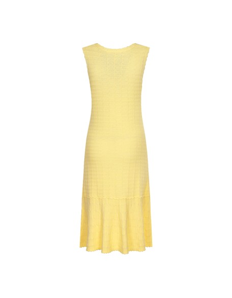 Knitwear manufacturers custom summer yellow v neck sleeveless elegant casual a line dresses for women sweater knit women's dress