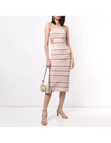 Knitwear manufacturers custom halter backless elegant dresses summer casual bodycon dress for woman sweater knit women's dresses