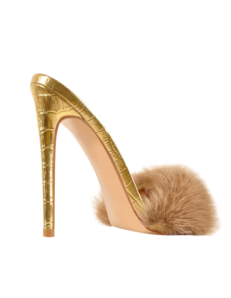 Open toe slides shoe women high heels sandal stiletto with fur