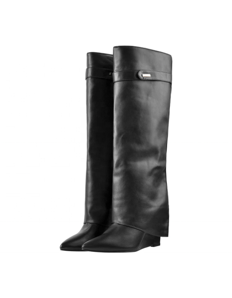Factory new design women knee high boots 2021 fall season wedge shoes small MOQ Wholesaler price heels