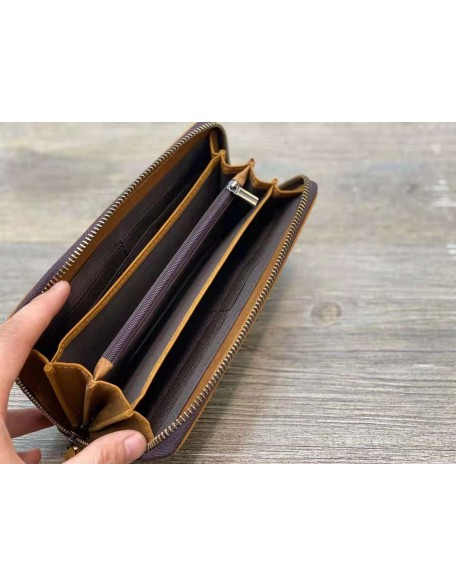 Credit Card Wallet for Men Best Quality Crazy Horse Genuine Leather Coin Purse Zipper Wallets