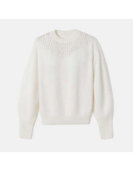 Knitwear manufacturers custom white round neck long sleeves wool elegant knitted fashion loose casual pullovers women sweater