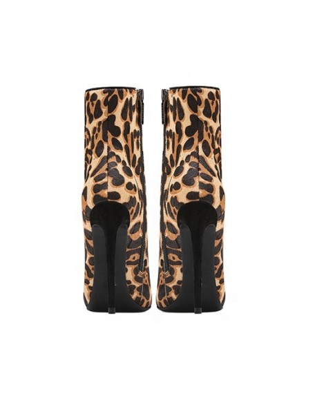 Large size women's boots leopard suede upper pointy toe shape half booties with zip closure thin heels shoes