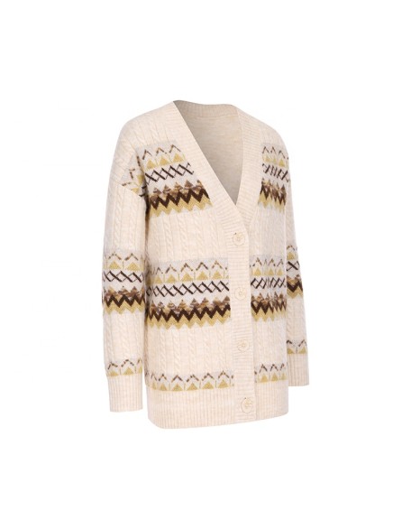 Knitwear manufacturer custom spring v neck long sleeved floral designs loose knit sweater cardigan women