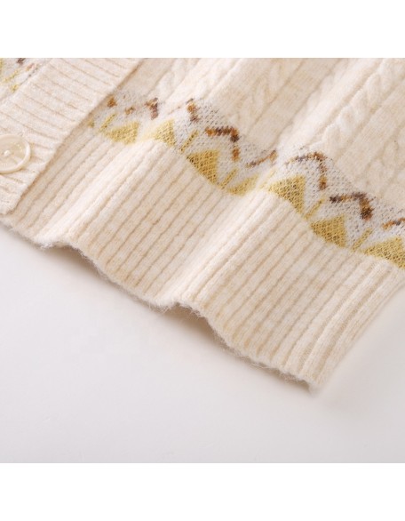 Knitwear manufacturer custom spring v neck long sleeved floral designs loose knit sweater cardigan women