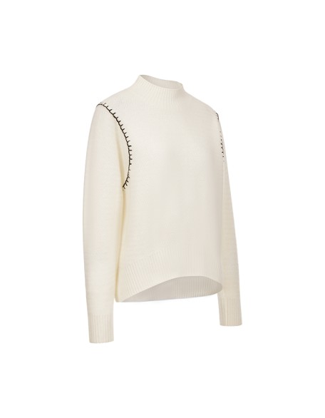 Knitwear manufacturers custom autumn winter half turtleneck wool elegant casual short loose knitted puffy pullover sweater women