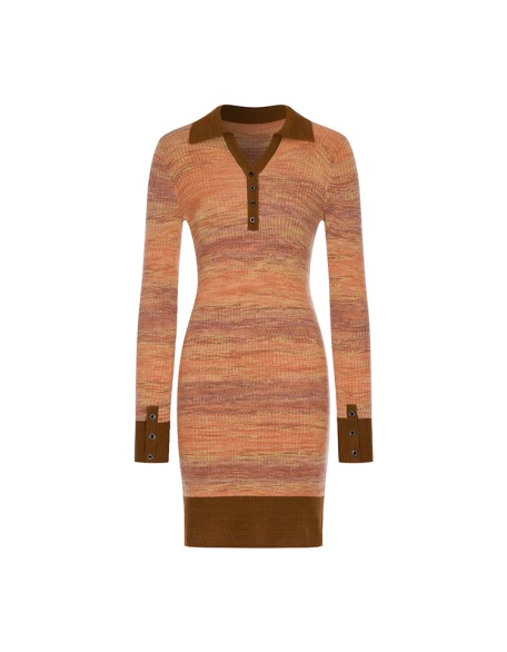 Knitwear manufacturers custom polo neck long sleeve rib wool blend elegant casual winter knitted plus size women sweater dress