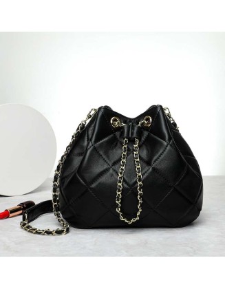 Promotion Ladies Quilted Draw string Genuine Sheepskin Leather Bucket Bag ladies handbags genuine leather custom