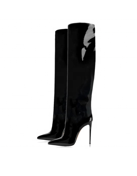 Patent PU material female boots thigh high shoes girls boots winter factory hot selling design