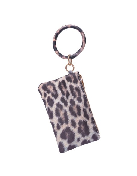 Factory Supply For Handmade Only Leopard Cheetah Large Handcuff Capacity PU Leather Wallet Wristlet Clutch For Women Zipper
