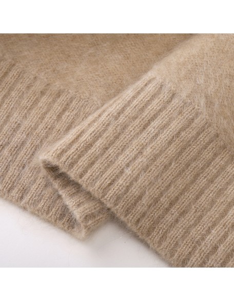 Knitwear manufacturers custom winter khaki turtleneck warm casual cashmere fluffy sweater women knit sweater