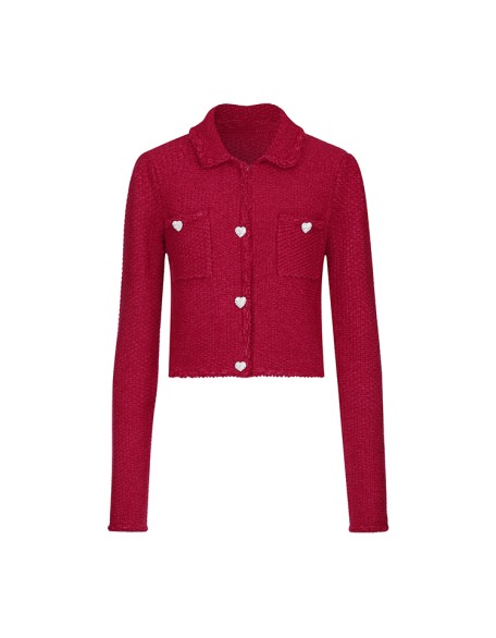 Knitwear manufacturers custom spring 2023 red fashion casual wool blend trendy custom knitted cardigans sweater for women
