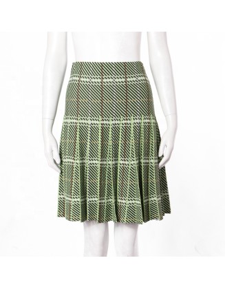 Knitwear manufacturers custom summer check high waist slim knit pleated women's skirt