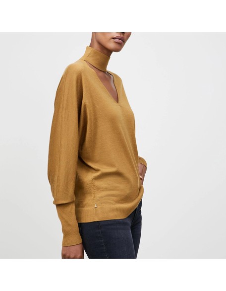 Knitwear manufacturers custom hollow out loose elegant casual 100% wool turtleneck long sleeve pullover knit sweater women