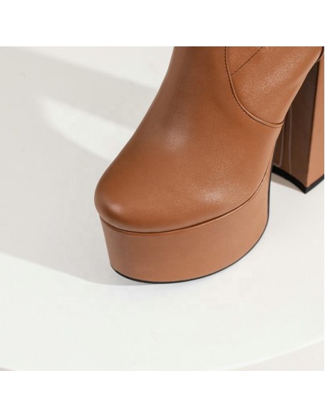 Soft PU material thigh high long boots platform shoes women's boots heels for wholesaler factory price