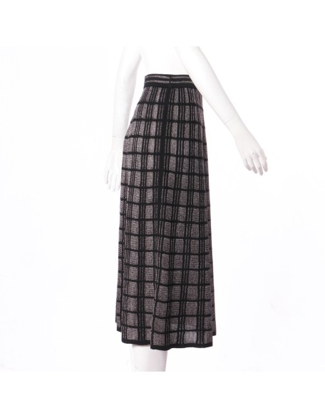 Knitwear Knit Long Skirt Manufacturer Custom New Design High Waist Stretch Check Women Computer Knit Check Pattern Adults Casual