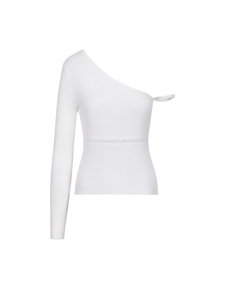 Knitwear manufacturers custom white ribbed single shoulder elegant casual plain solid color spring knitted women's sweaters