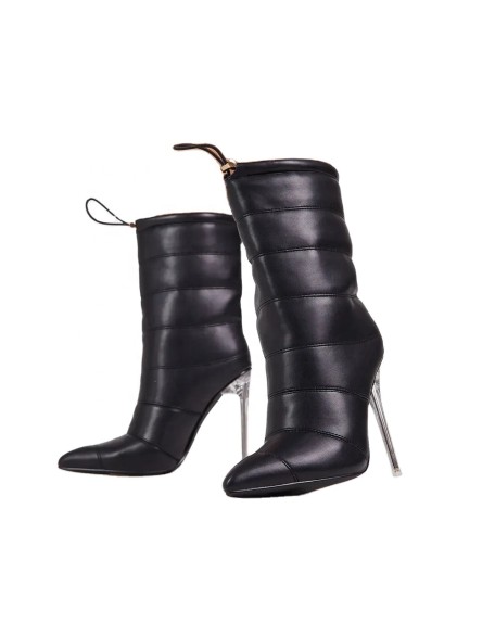 Black Color PU material shoes women boots heels designer shoes for ladies customer private label add on shoes crystal heel pumps