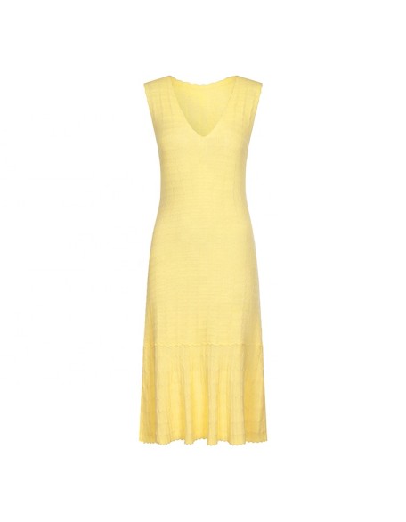 Knitwear manufacturers custom summer yellow v neck sleeveless elegant casual a line dresses for women sweater knit women's dress