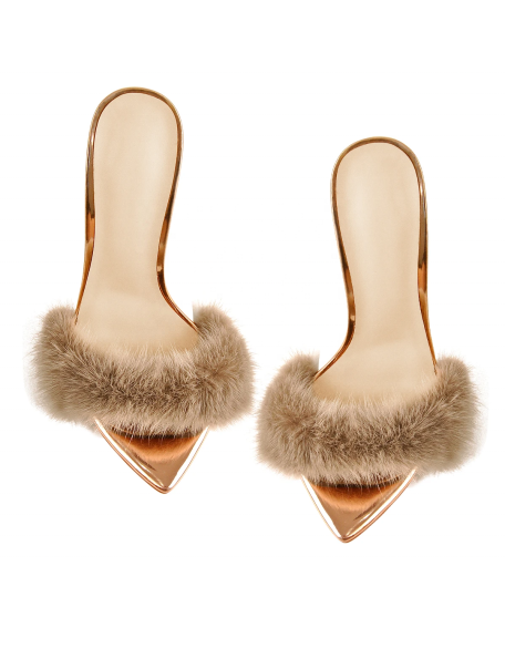 Open toe slides shoe women high heels sandal stiletto with fur
