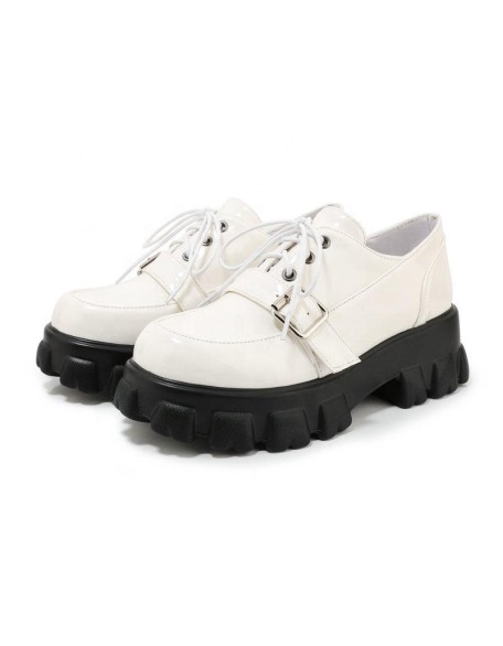 British style mid heels walking style shoes flat college shoes for girls and ladies dress shoes patent PU Footwear