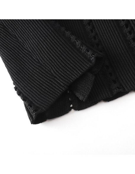 Knitwear manufacturers custom black roundneck long sleeve hollow out casual sweaters for women with design knit sweater