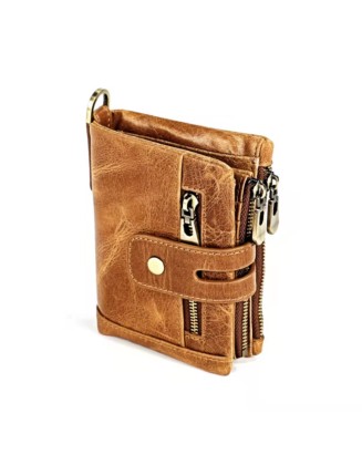 cappuccino RFID Genuine Cowhide Leather luxury Purse Casual Small Mini Leather Wallets Vintage Gents Mens Slim Wallet