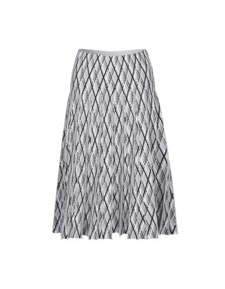 Knitwear manufacturers custom contrast color plaid jacquard pleated elegant casual women's skirts modest knitted women's skirts