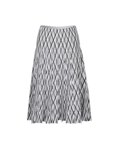 Knitwear manufacturers custom contrast color plaid jacquard pleated elegant casual women's skirts modest knitted women's skirts