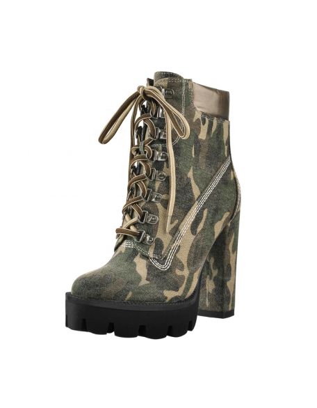 New collection Women's shoes canvas material Camouflage artwork platform block heels shoes good quality shoes