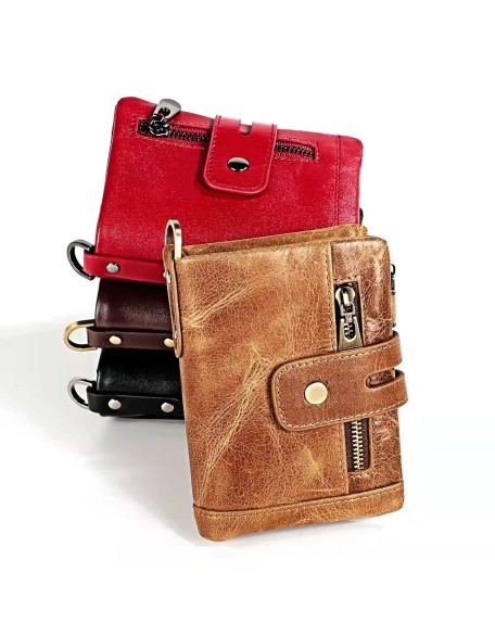 Cappuccino 100% Genuine Leather Male Purses With Zip Coin Pocket customize logo Men Wallet And Card Holder Wallets Leather Men