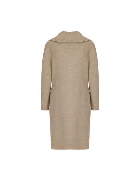 Knitwear manufacturer custom ladies temperament trench coats turn-down collar wool long women's coat