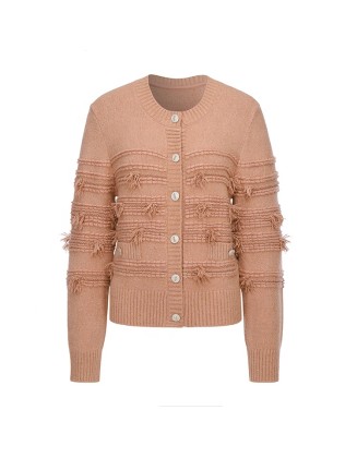 Knitwear manufacturers custom round neck long sleeve wool casual winter knit top cardigan women knitted sweater cardigan