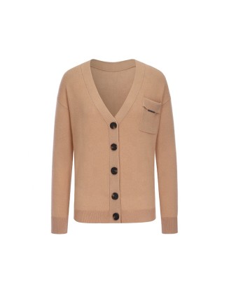 Knitwear manufacturer custom new design single breasted pocket v neck 100% cashmere women sweater cardigans
