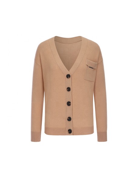 Knitwear manufacturer custom new design single breasted pocket v neck 100% cashmere women sweater cardigans