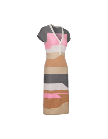 Knitwear manufacturers custom summer v neck midi wool elegant casual fancy dresses ladies women sweater knit women's dresses